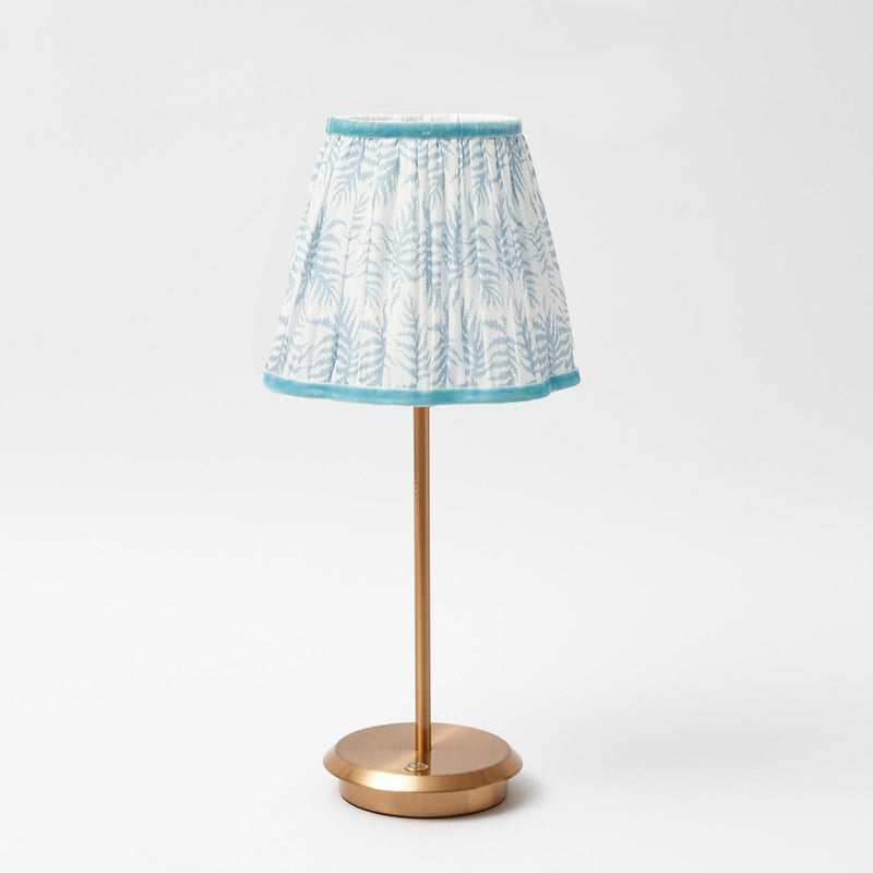 Tall Rechargeable Lamp with Blue Fern Lampshade