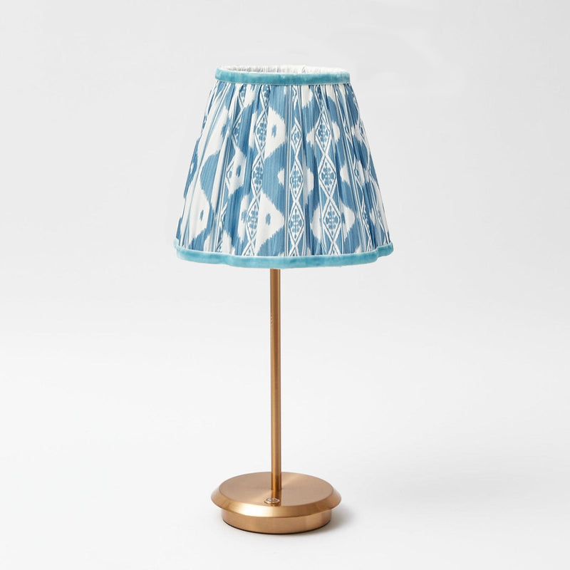 Tall Rechargeable Lamp with Blue Ikat Lampshade