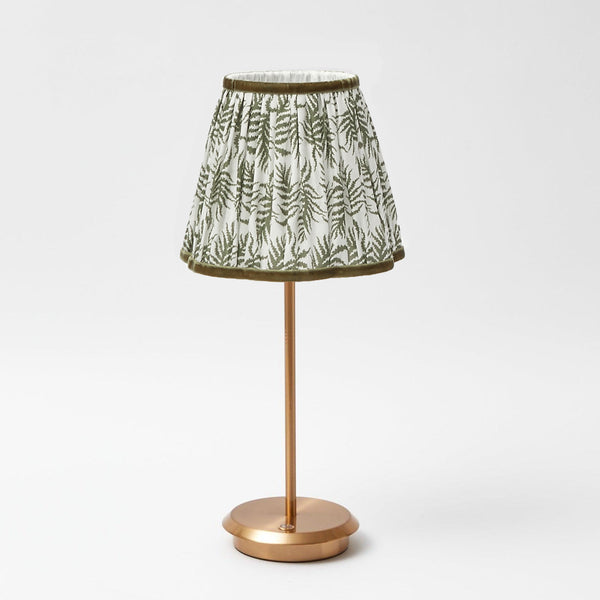 Tall Rechargeable Lamp with Olive Fern Lampshade