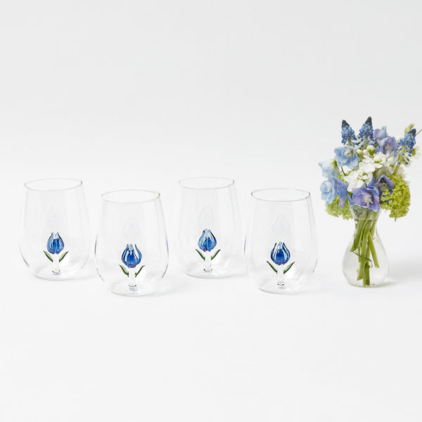 Blue Tulip Glasses (Set of 4)