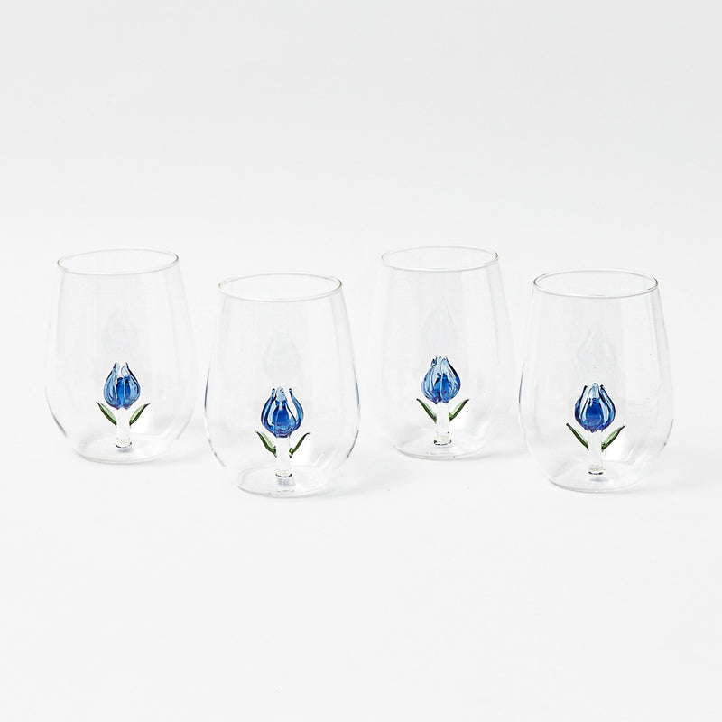 Blue Tulip Glasses (Set of 4)