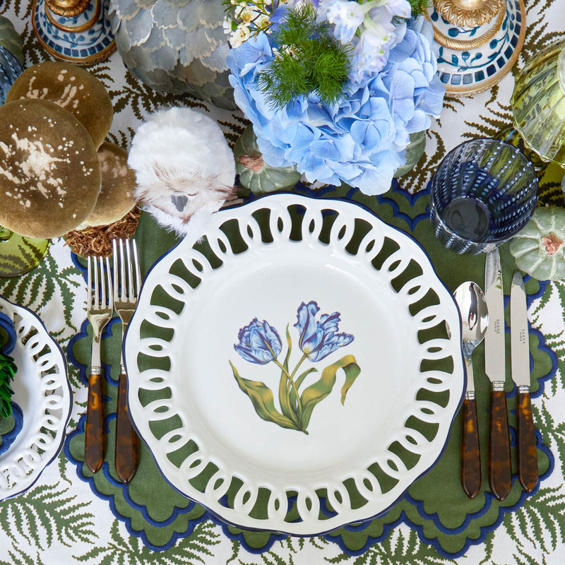 Elevate your dining decor with the captivating White Lace Botanical Dinner Plates Set of 4, a set that infuses your meals with the inviting beauty of lace patterns and botanical elements.