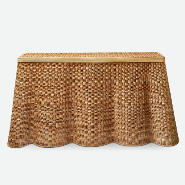 Elevate your decor with the Vivienne Rattan Scalloped Console Table - a stunning and versatile piece that adds a touch of elegance to your living space.