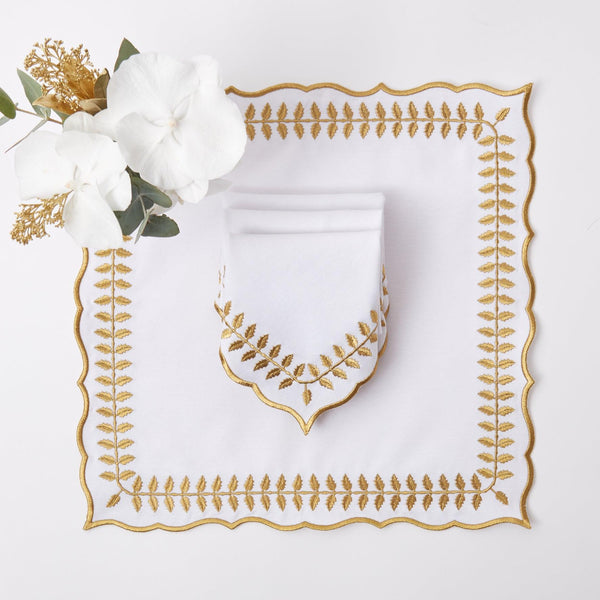 White & Gold Laurel Napkins (Set of 4) - Mrs. Alice