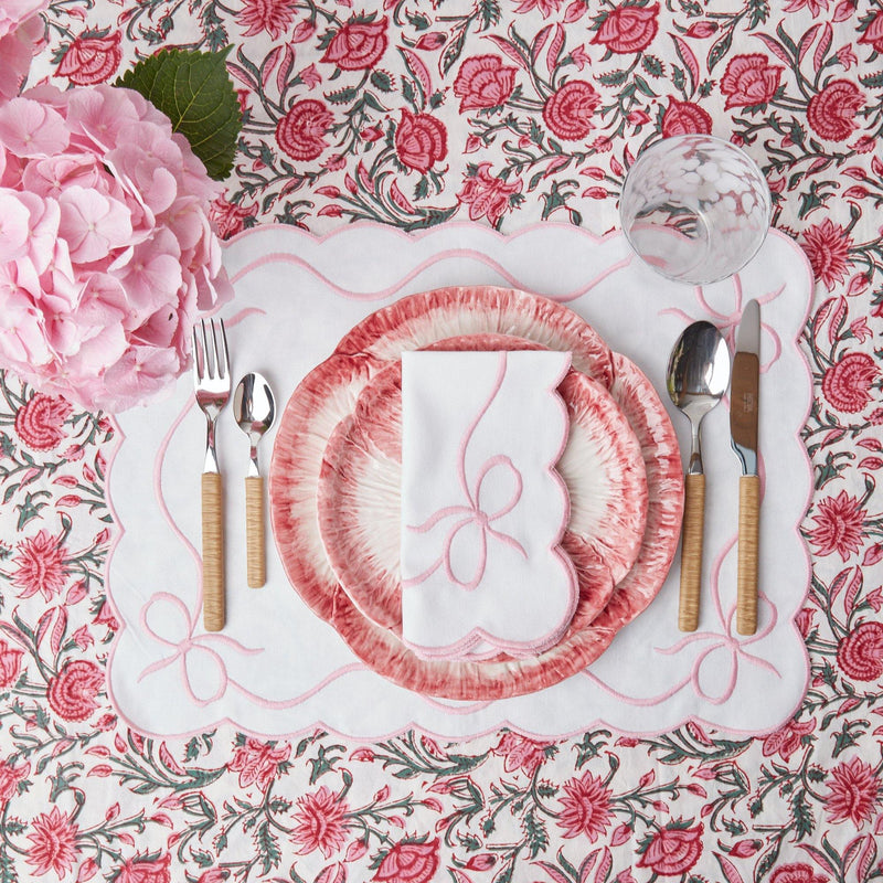 White Embroidered Bow Napkins (Set of 4) - Mrs. Alice
