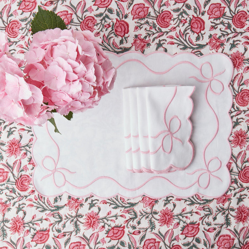 White Embroidered Bow Napkins (Set of 4) - Mrs. Alice