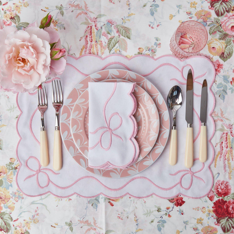 White Embroidered Bow Napkins (Set of 4) - Mrs. Alice
