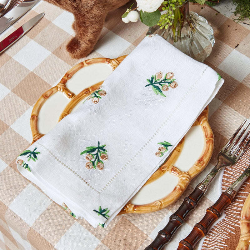White Embroidered Snowberry Napkins (Set of 4) - Mrs. Alice