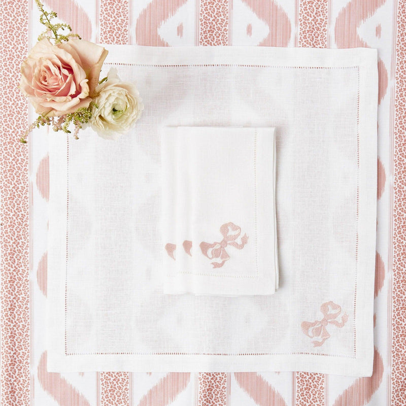 White Linen Pink Bow Napkins (Set of 4) - Mrs. Alice