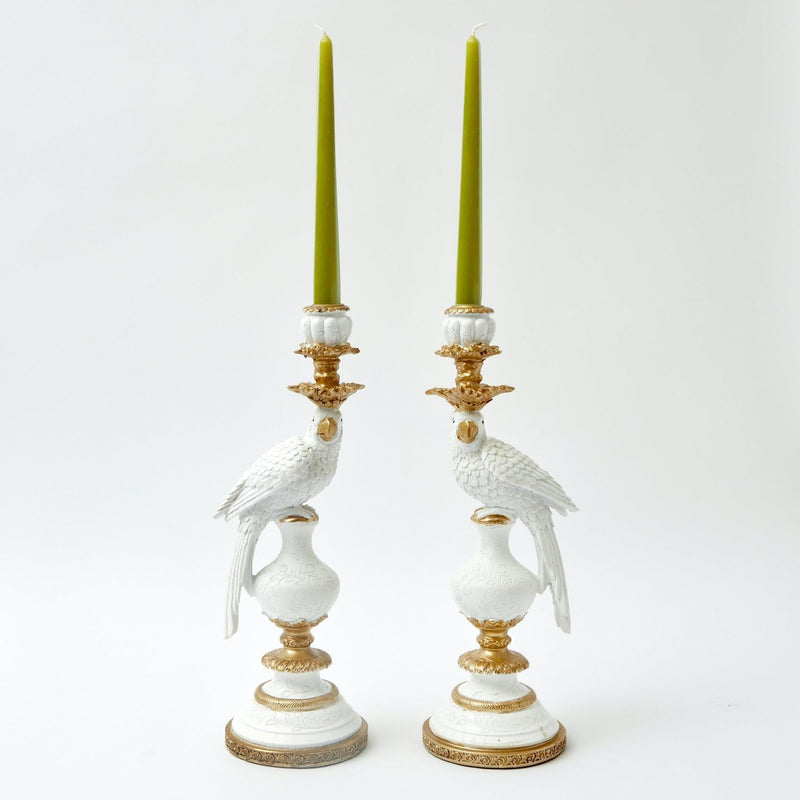 Pair of White Parrot Candle Holders: Exotic decor charm.