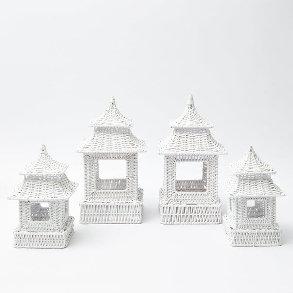 White Rattan Pagoda Lantern Set - Mrs. Alice