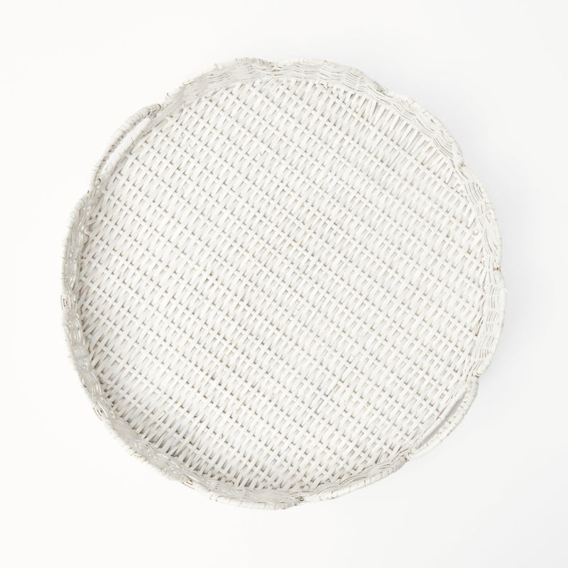 White Round Scalloped Rattan Tray - Mrs. Alice