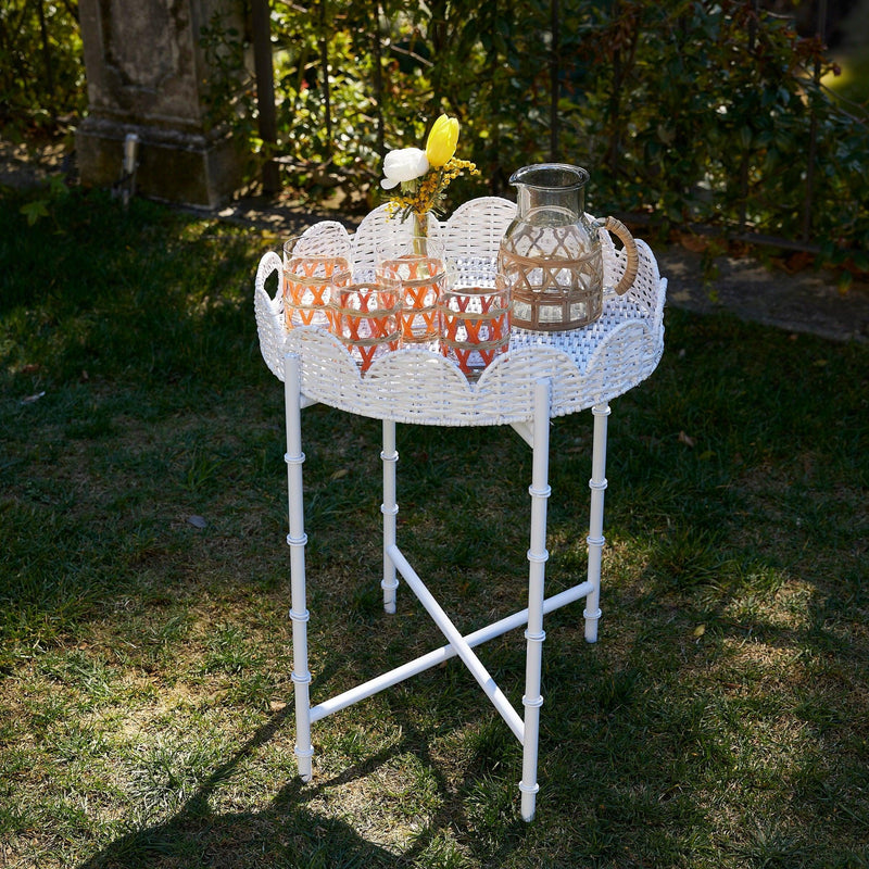 White Round Scalloped Rattan Tray - Mrs. Alice