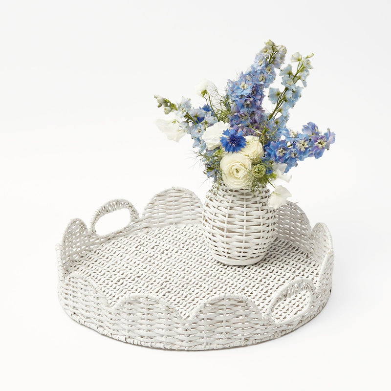 White Round Scalloped Rattan Tray - Mrs. Alice