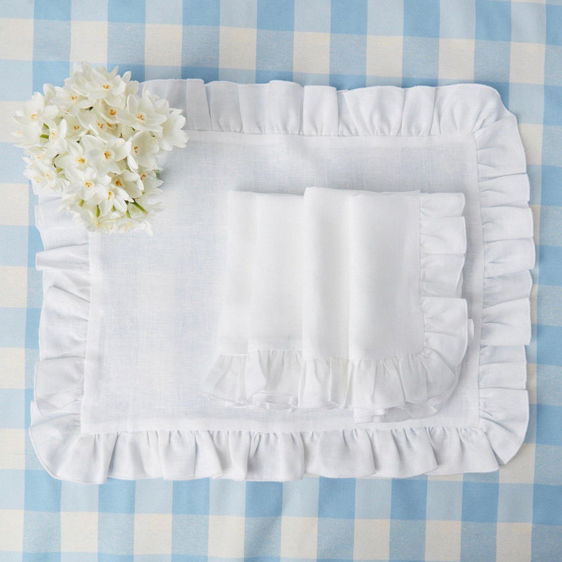 White Ruffle Linen Placemats (Set of 4) - Mrs. Alice