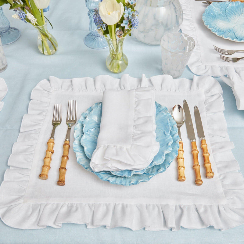 White Ruffle Linen Placemats (Set of 4) - Mrs. Alice