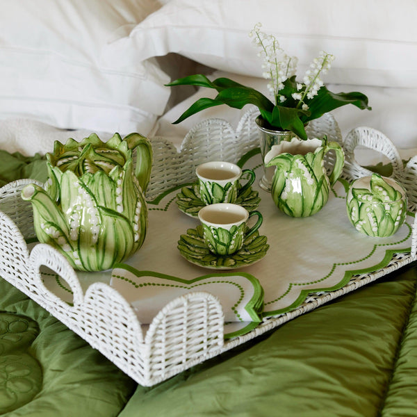 White Scalloped Rattan Breakfast Tray - Mrs. Alice