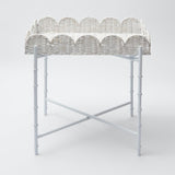 White Scalloped Rattan Tray With Stand - Mrs. Alice