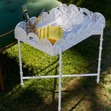 White Scalloped Rattan Tray With Stand - Mrs. Alice