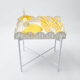 White Scalloped Rattan Tray With Stand - Mrs. Alice