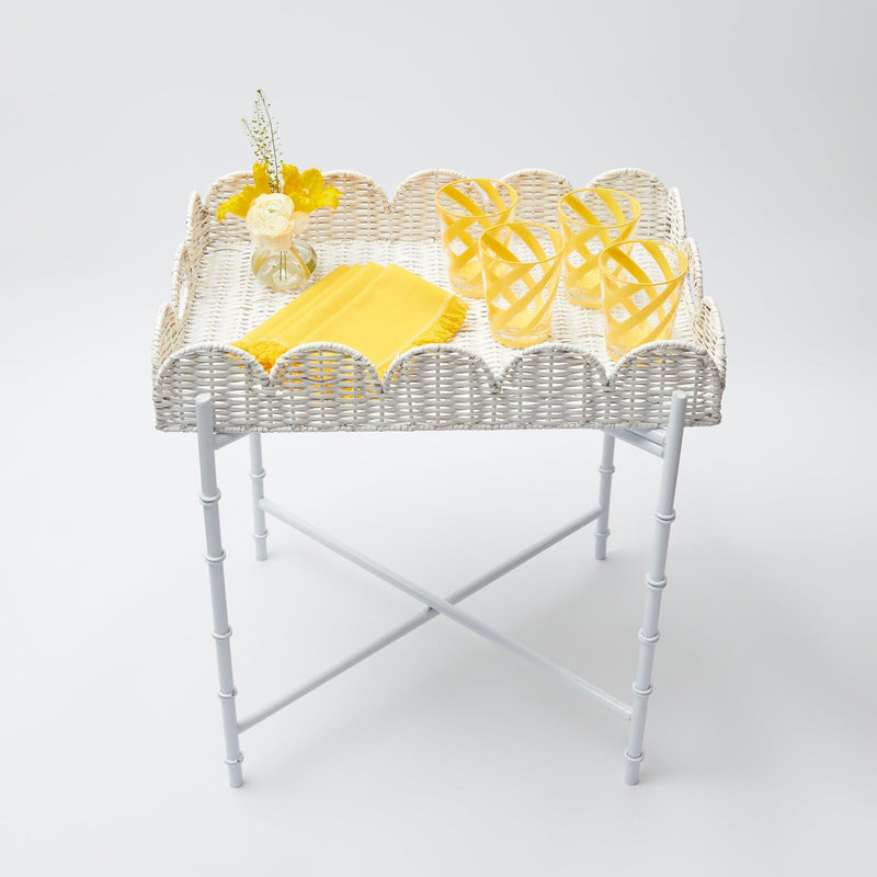White Scalloped Rattan Tray With Stand - Mrs. Alice