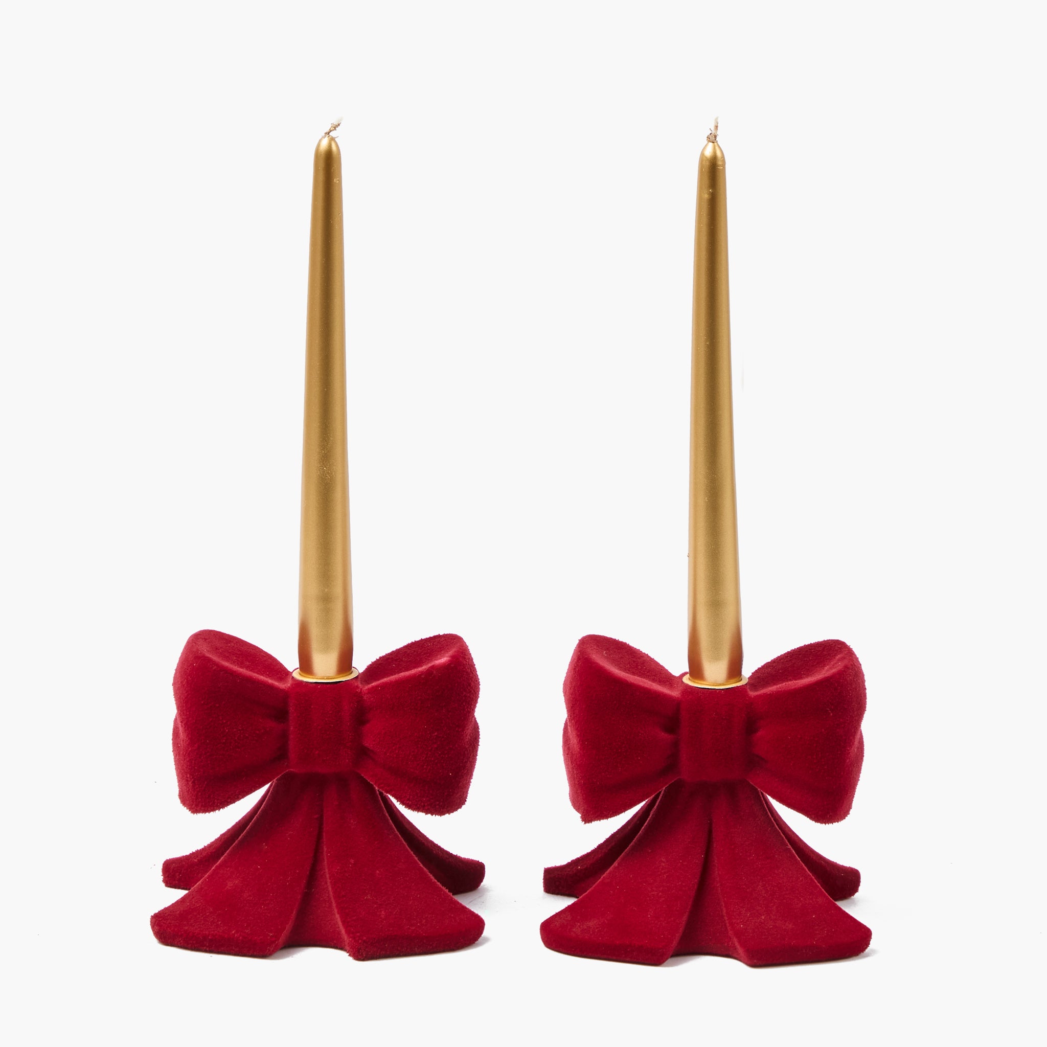 Red Velvet Bow Candle Holders (Pair)
