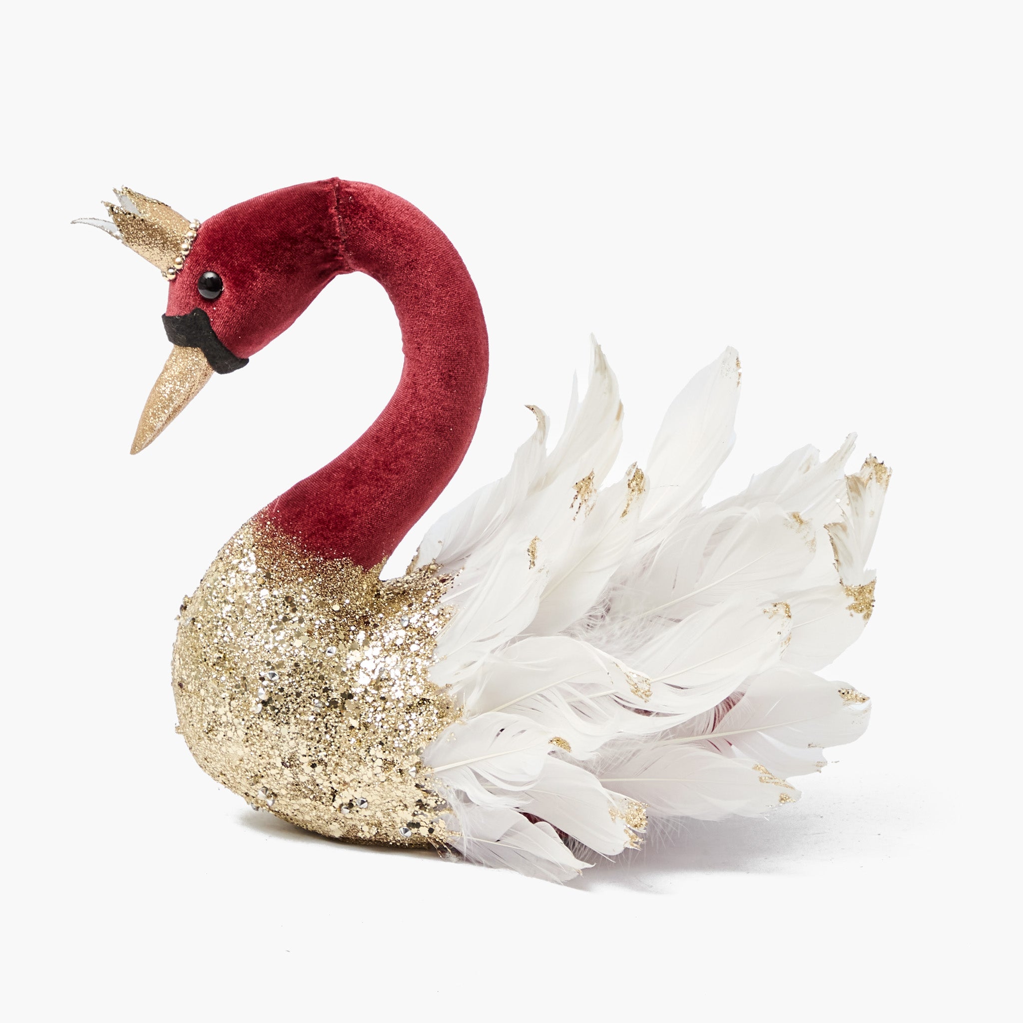 Small Burgundy Velvet Glitter Swans (Pair)