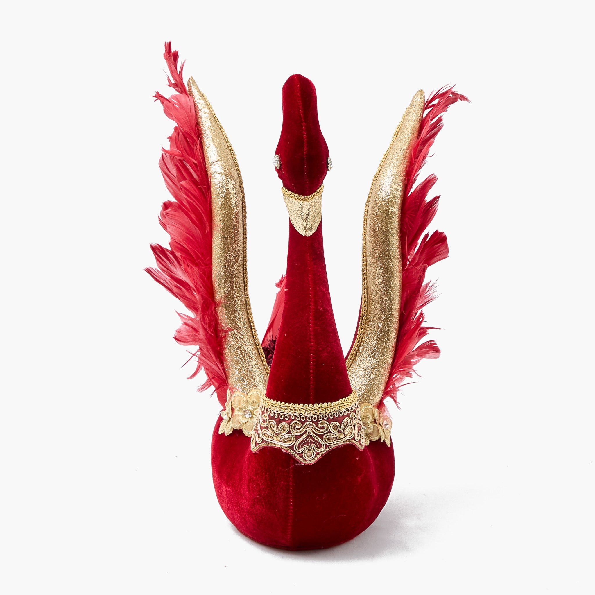 Burgundy Velvet Glitter Swans (Pair)