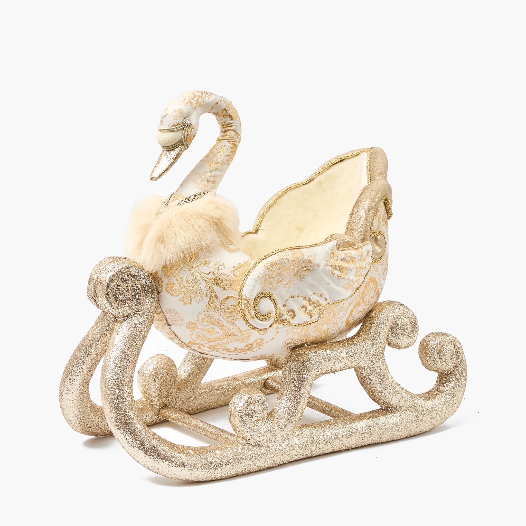 Cream Glitter Swan Sleigh