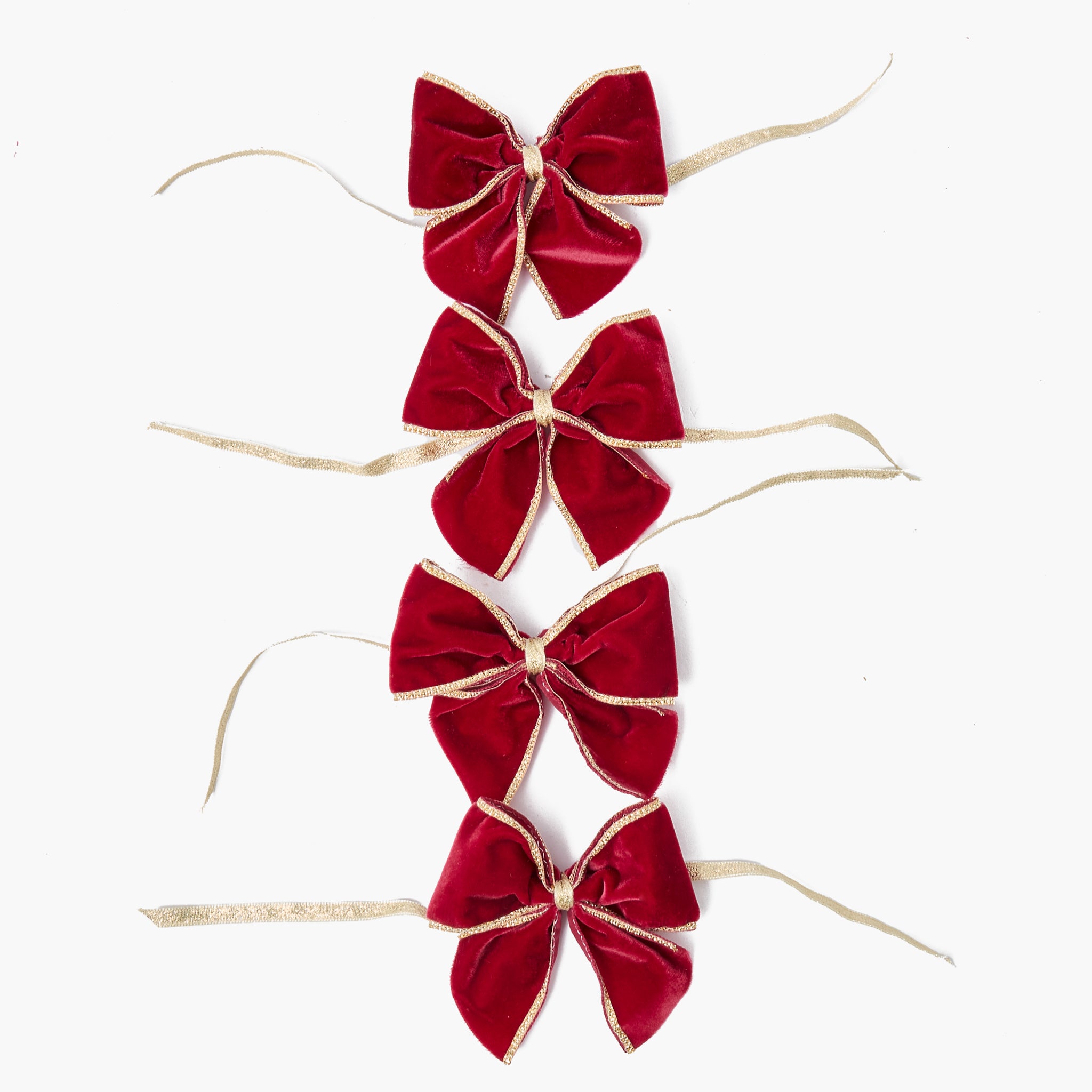 Gold Trimmed Red Velvet Bows (Set of 4)