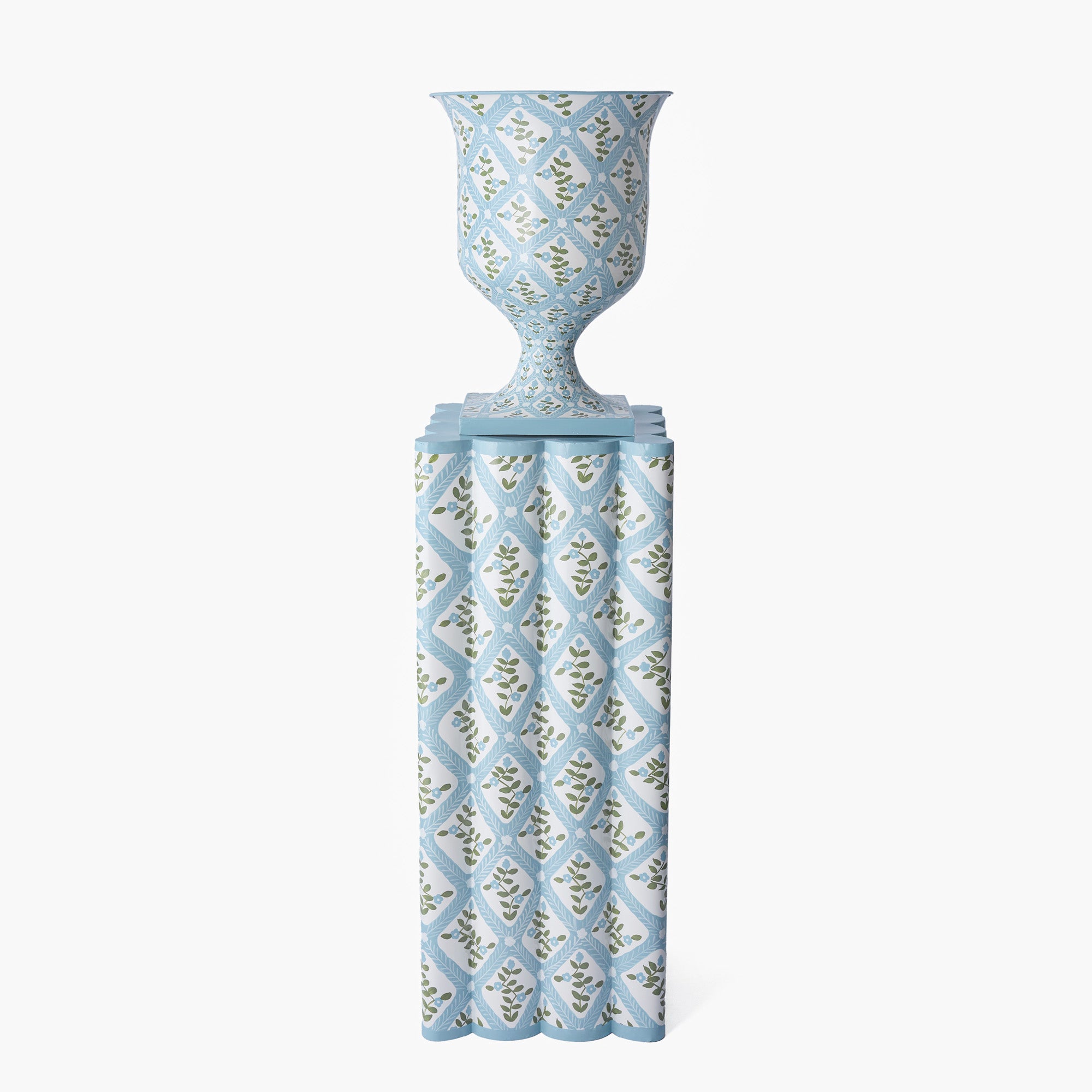 Blue Floral Trellis Urn & Pedestal