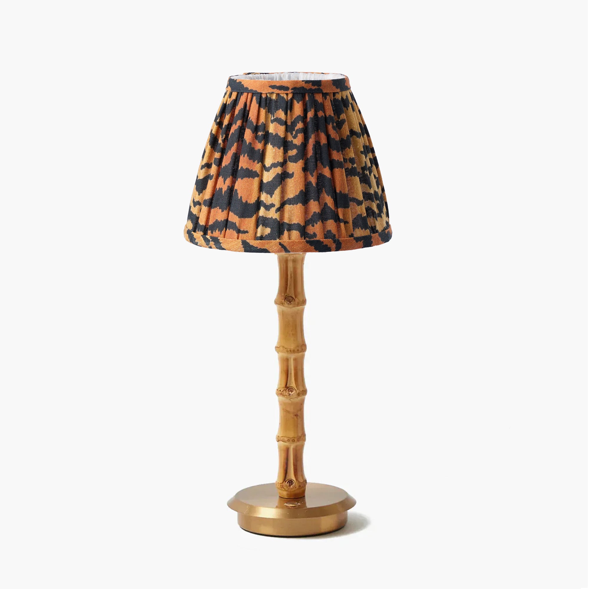 Bamboo Rechargeable Lamp with Tiger Print Shade (18cm)