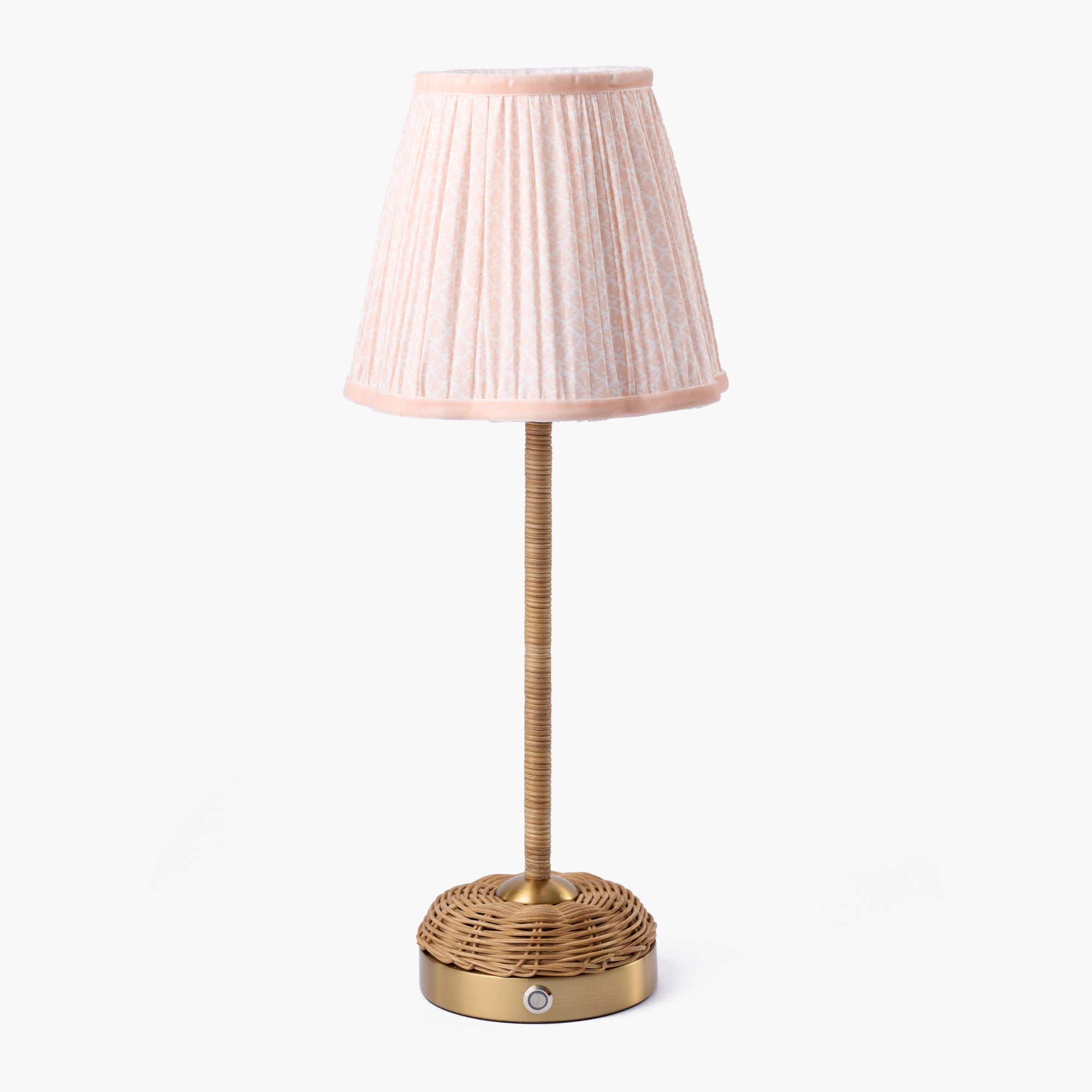 Rattan Ida Rechargeable Lamp with Pink Lotus Shade (18cm)