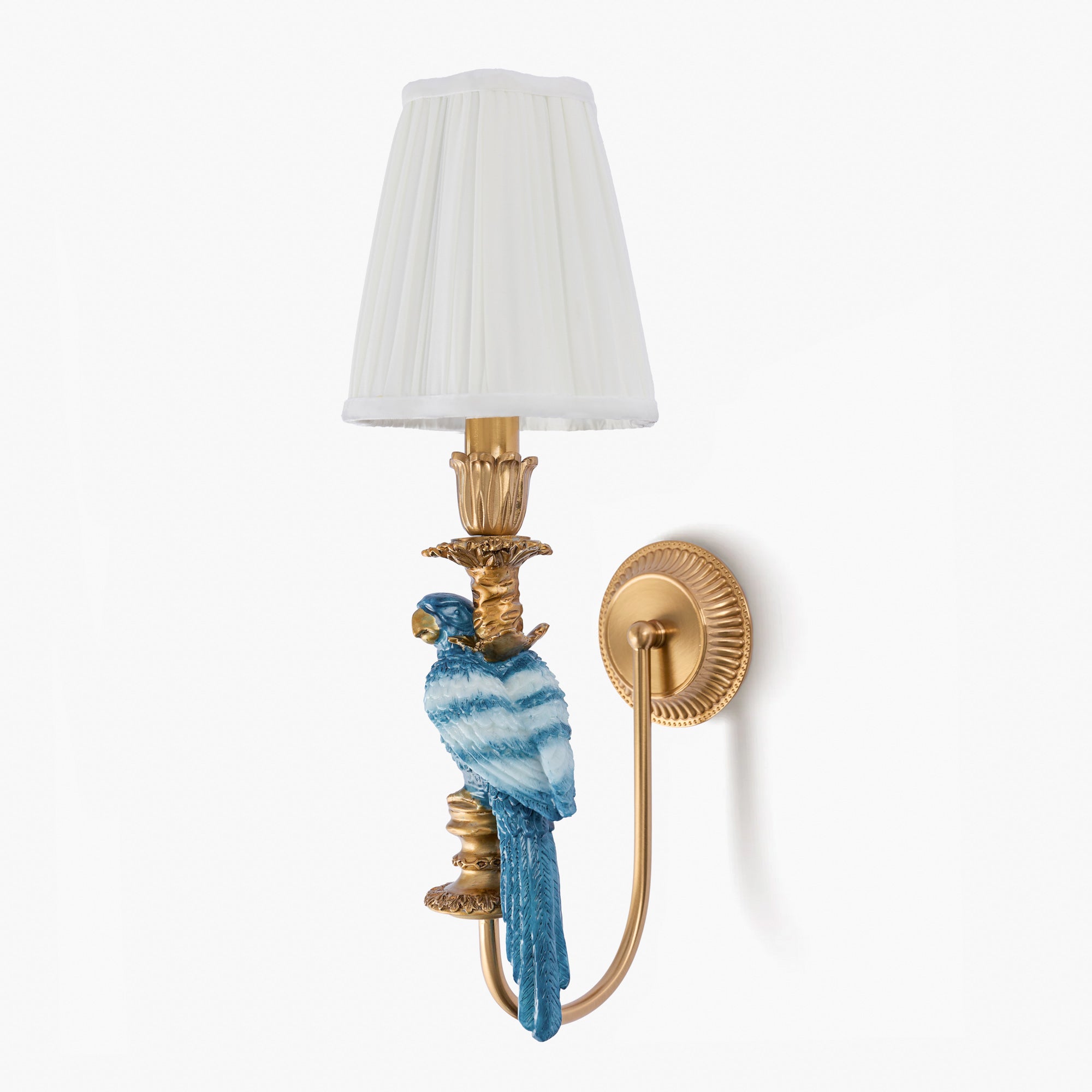 Blue Parrot Rechargeable Wall Light with Cream Pleated Shade (14cm)