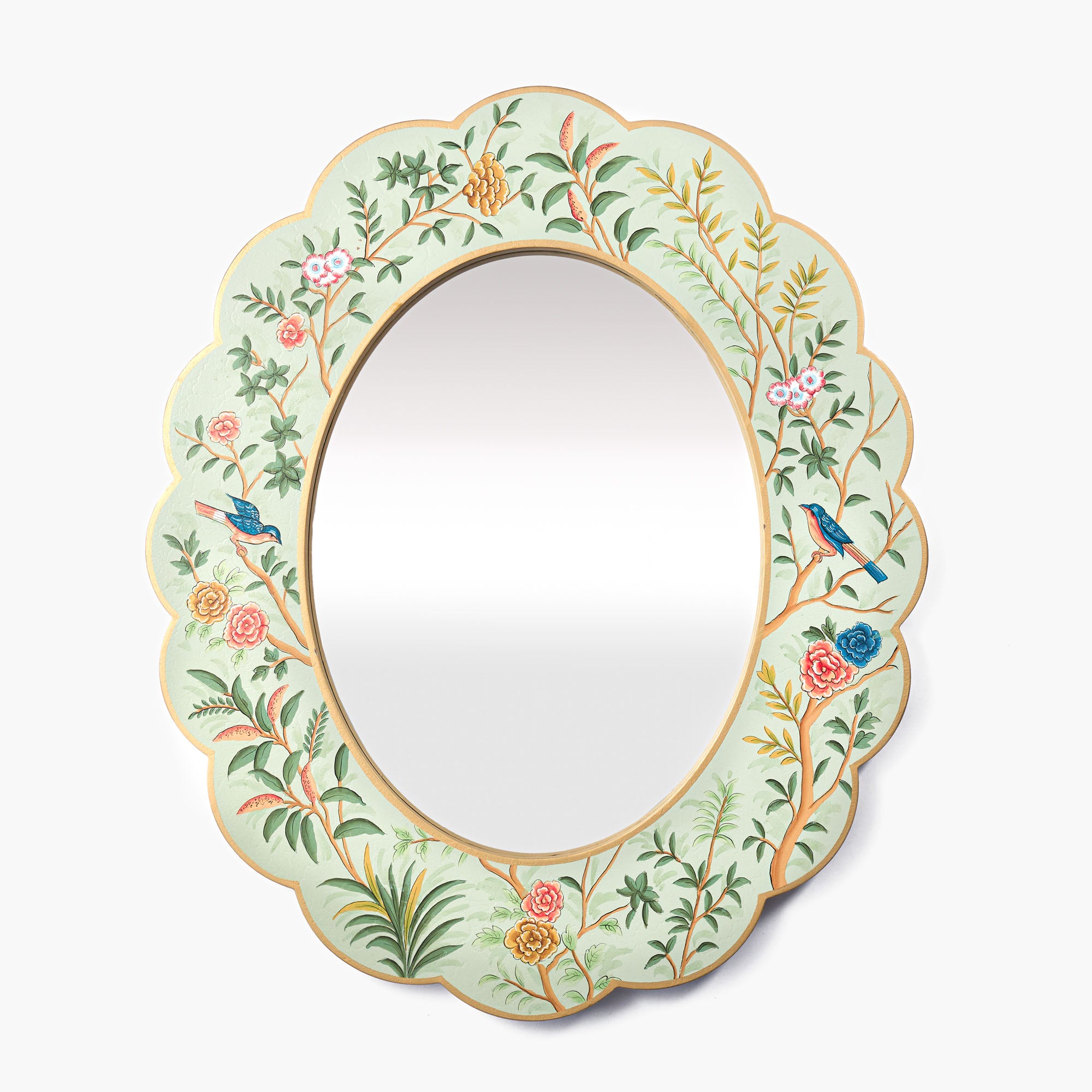 Green Chinoiserie Oval Mirror