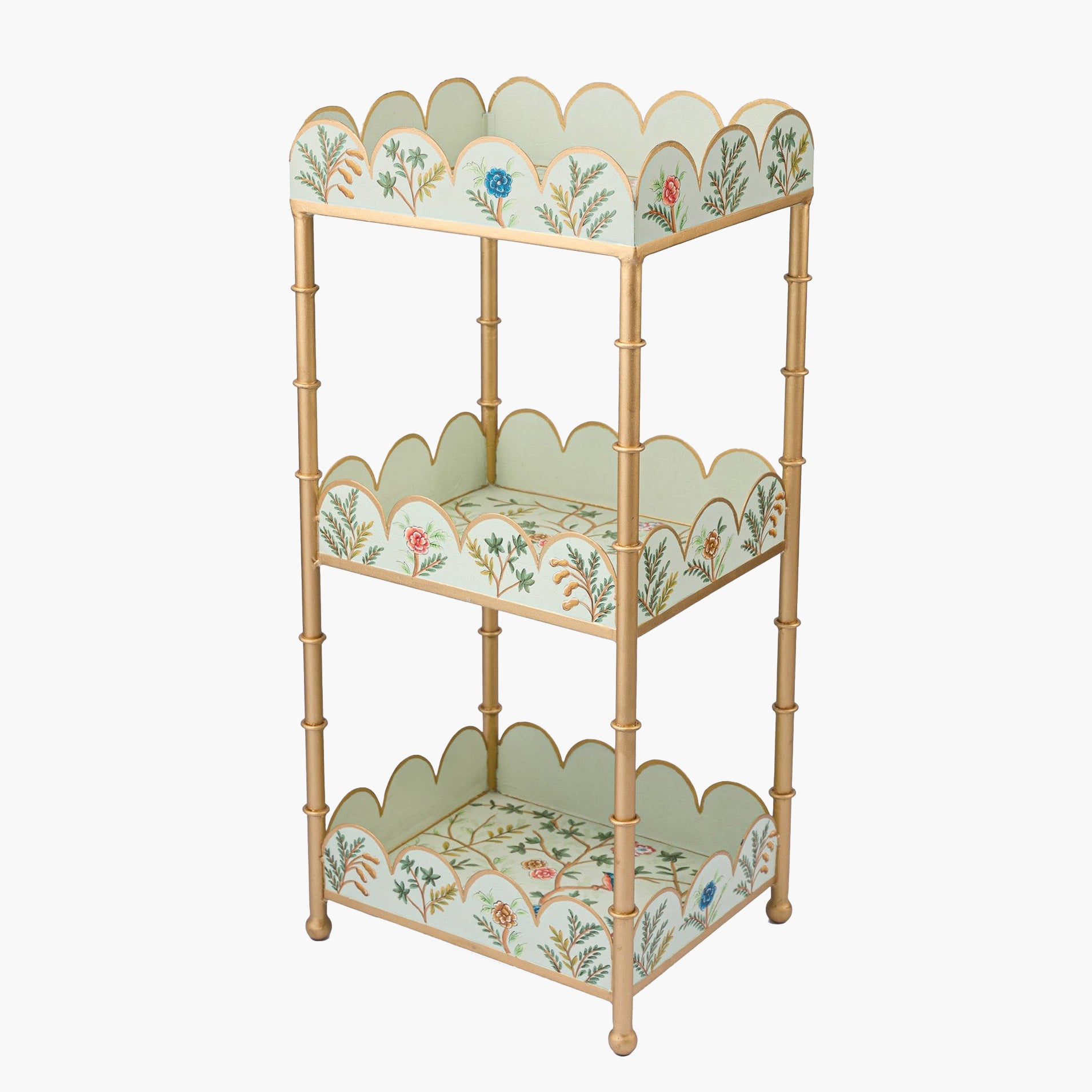Green Chinoiserie Tiered Side Table