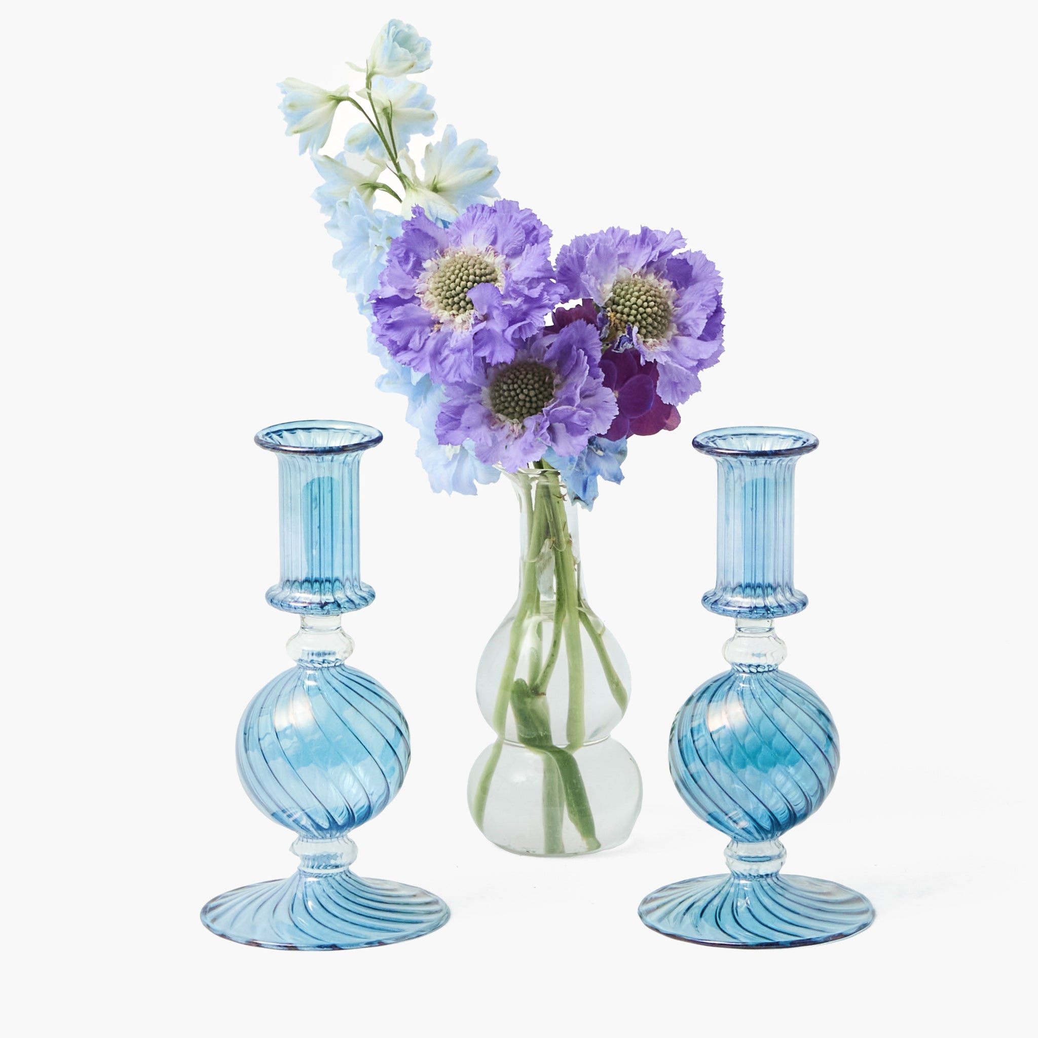 Small Camille Azure Candle Holders (Pair)