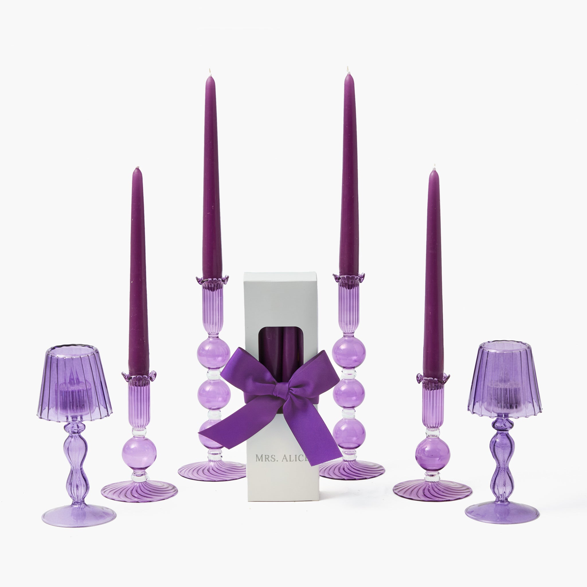 Purple Glass Lantern Tea Light Holder (Pair) - 18cm