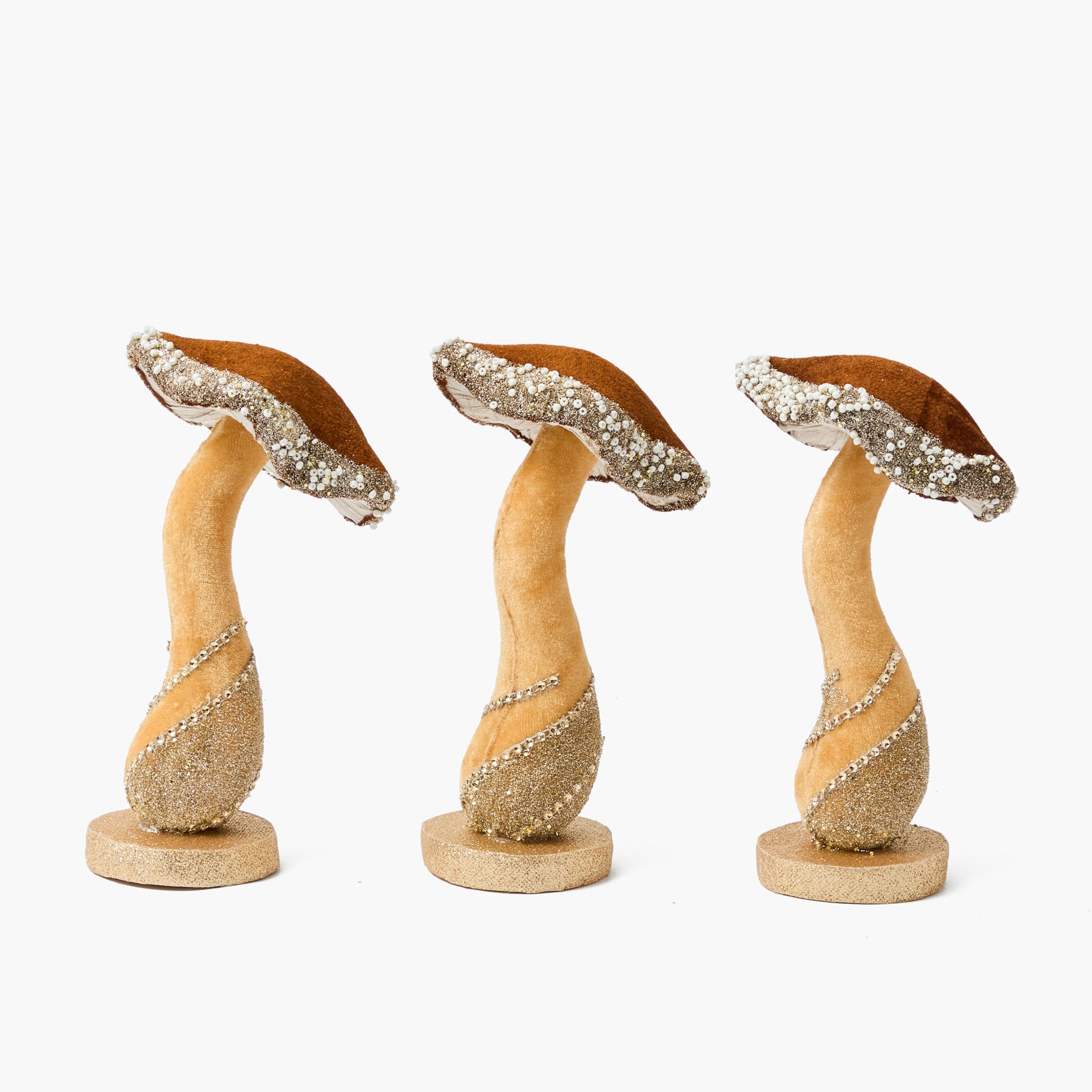 Chocolate Glitter Beaded Velvet Mushroom (Set of 6)
