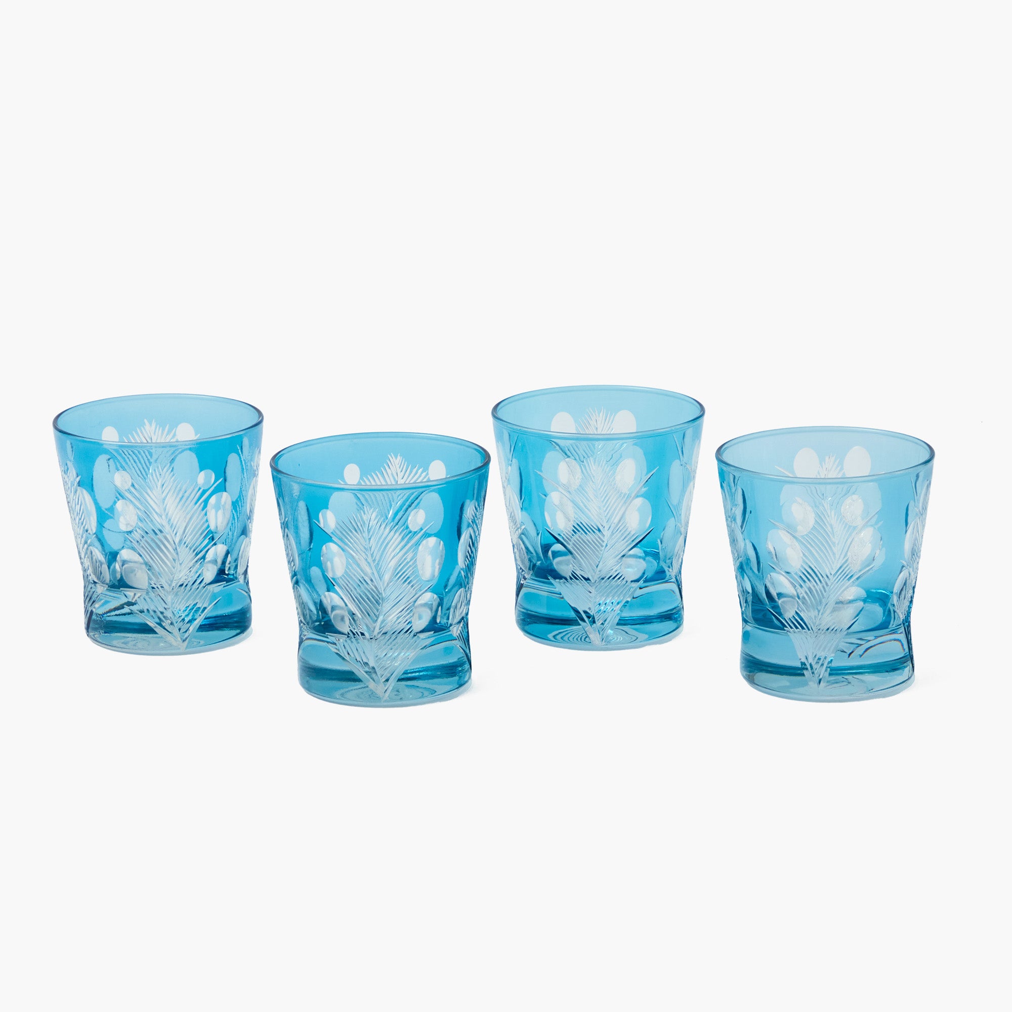 Blue Fern Engraved Water Glasses (Set of 4)