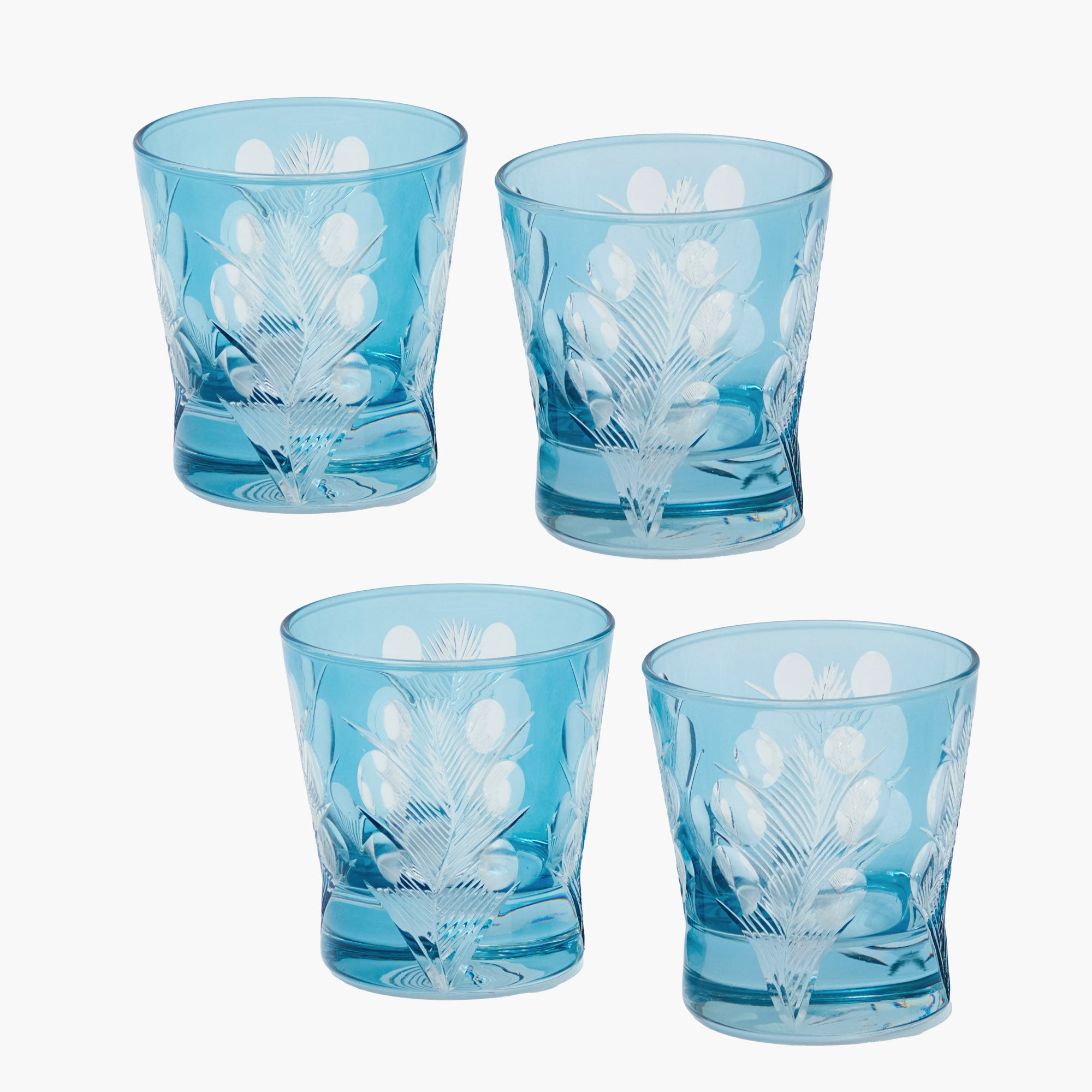 Blue Fern Engraved Water Glasses (Set of 4)