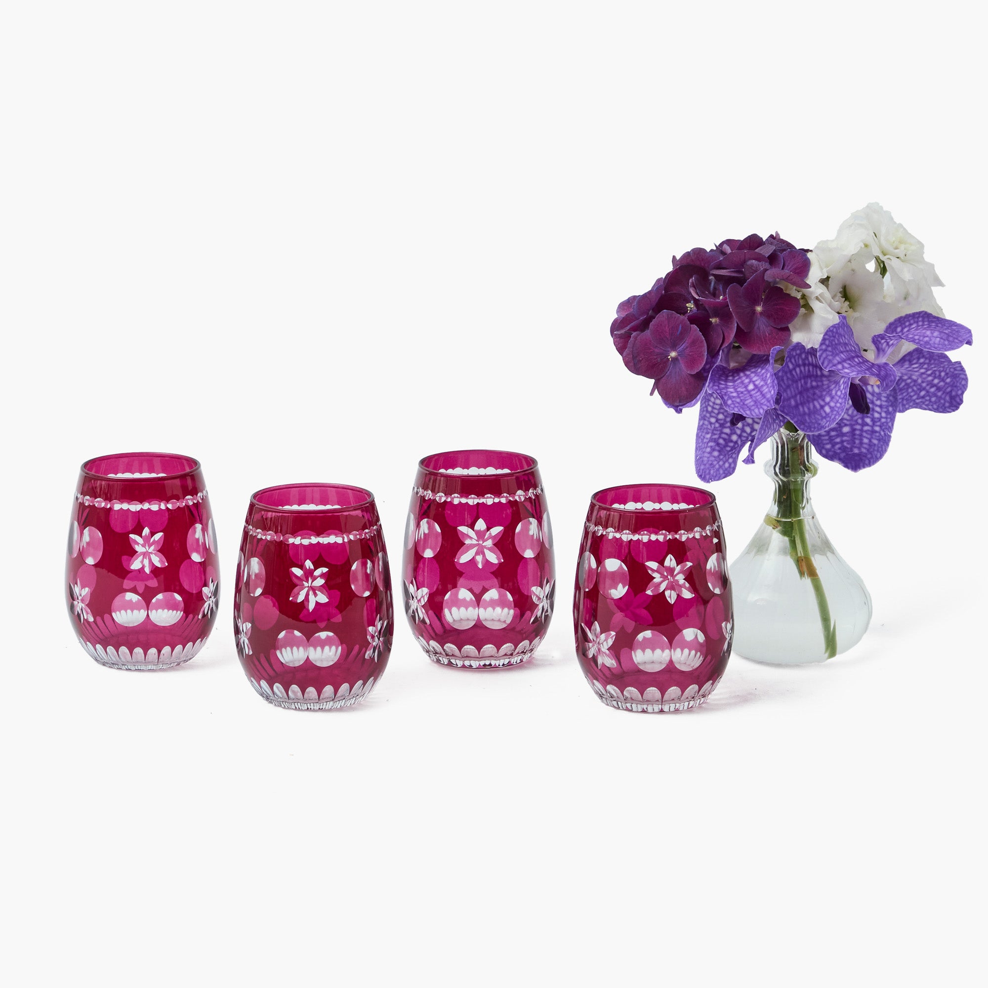 Aubergine Anita Engraved Glass (Set of 4)