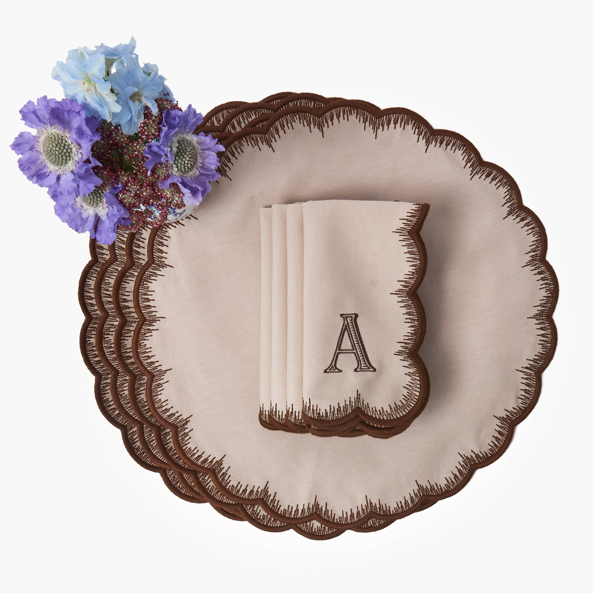 Isabella Taupe & Chocolate Placemats & Napkins (Set of 4)