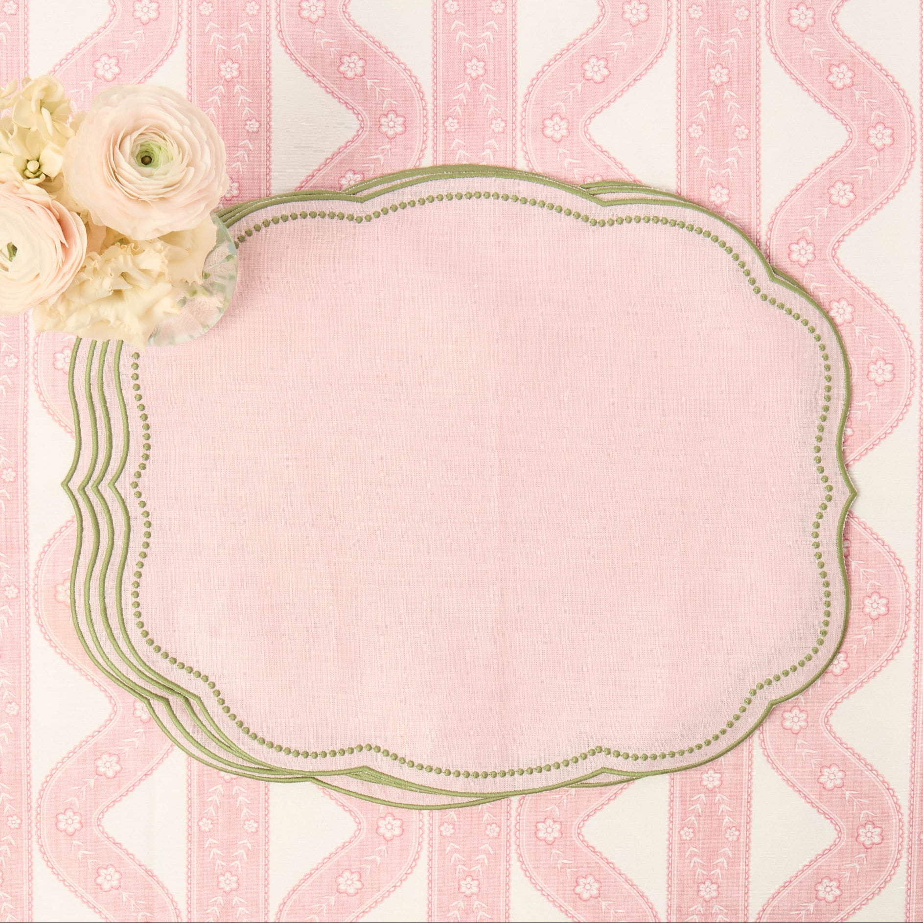 Eloise Pink & Green Linen Placemats (Set of 4)