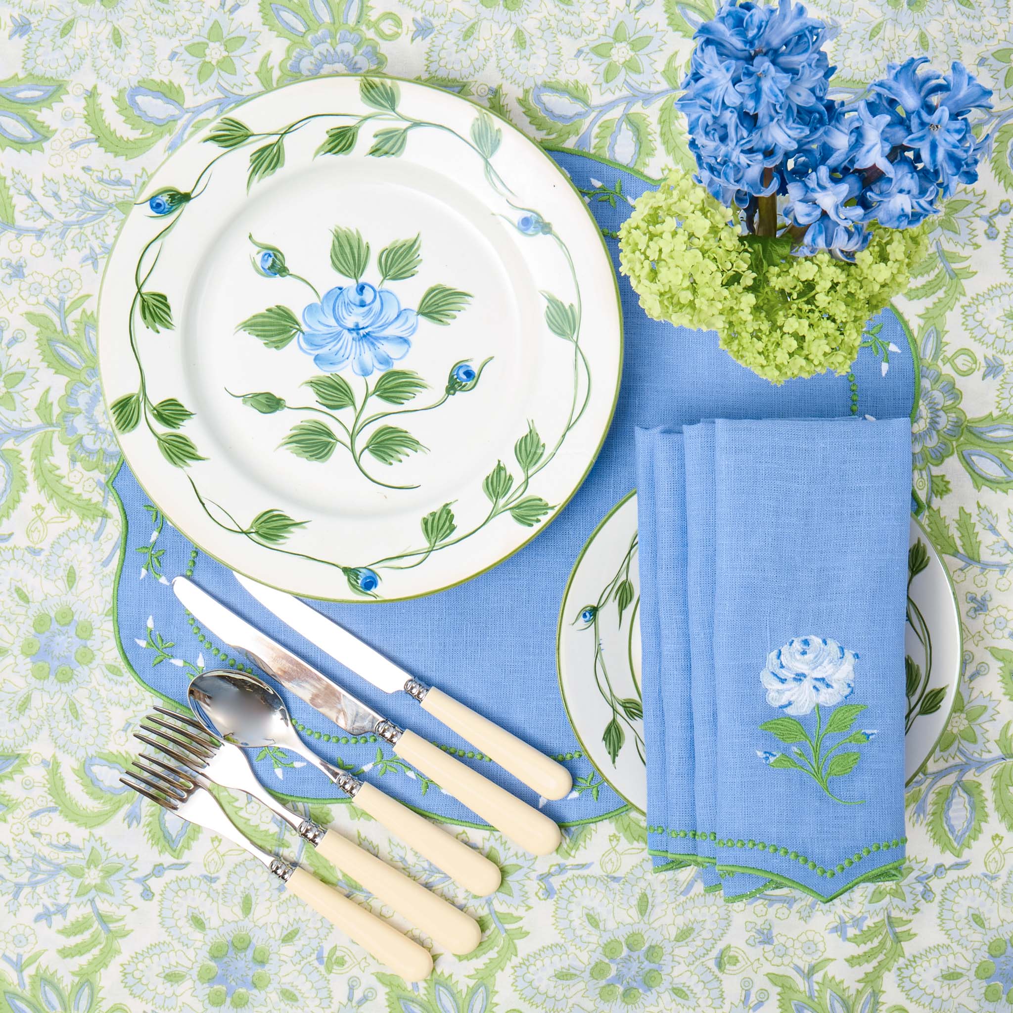 Blue Rose Bud Dinner Plates (Set of 4)