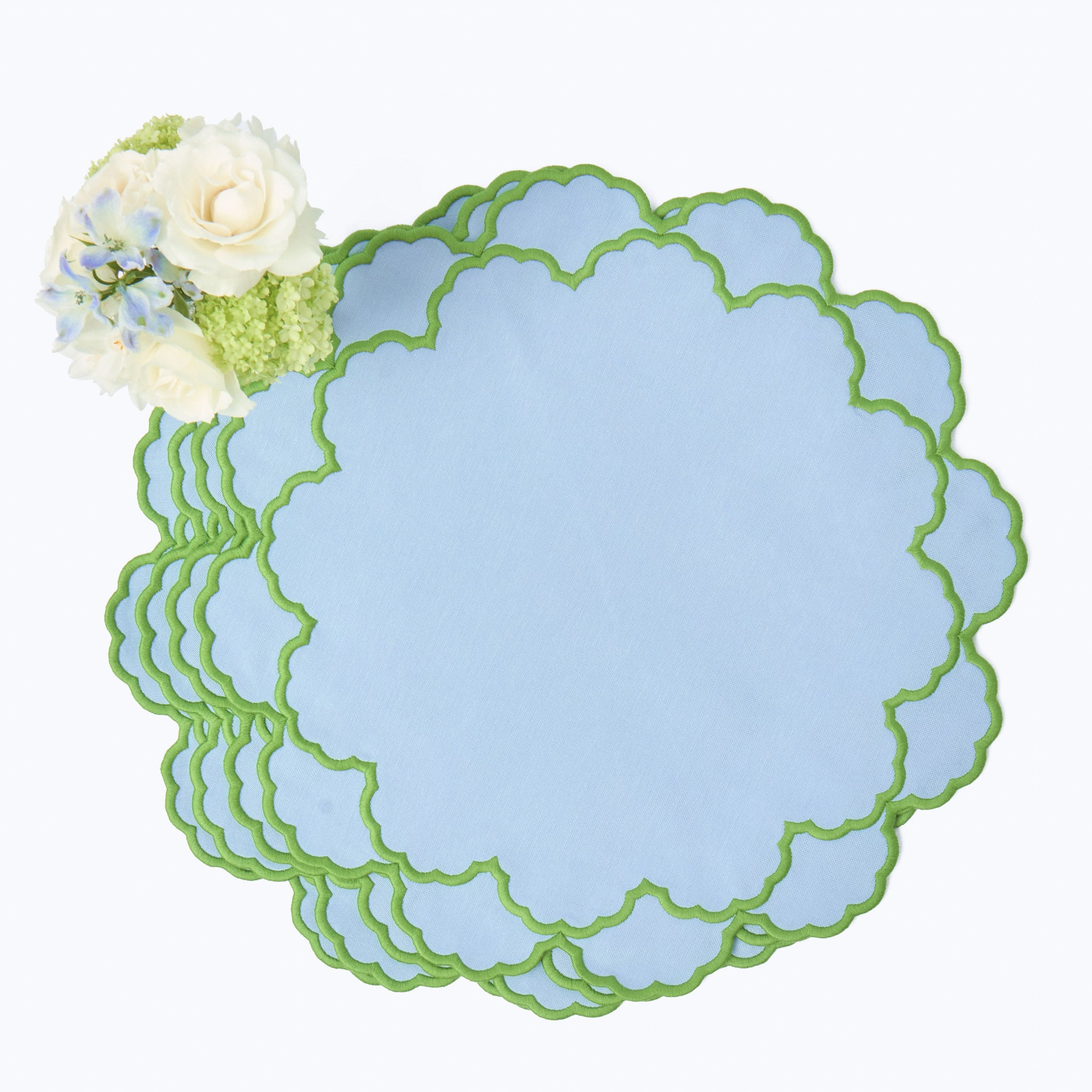 Lily Blue & Green Placemats & Napkins (Set of 4)