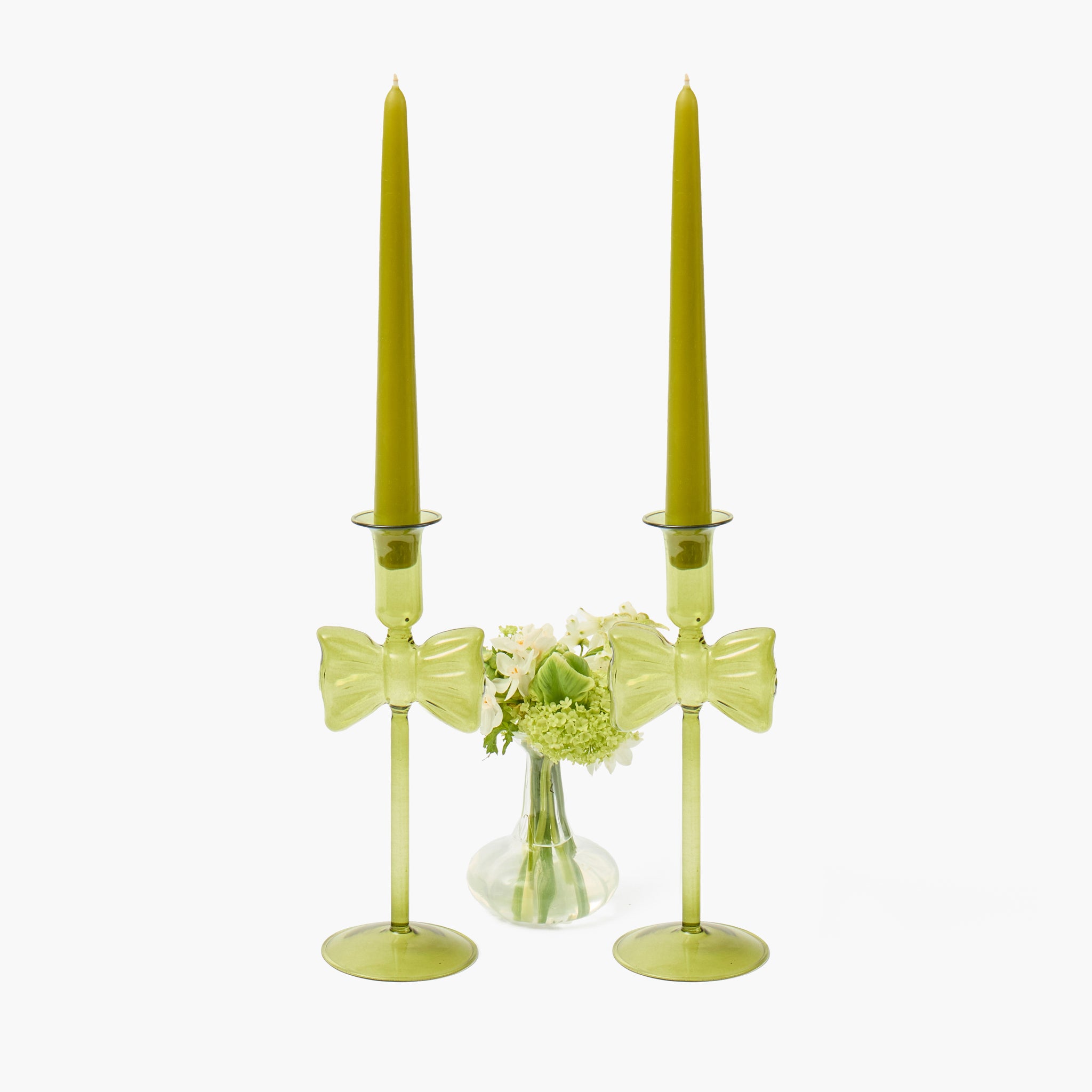Celine Green Glass Bow Candle Holder (Pair)
