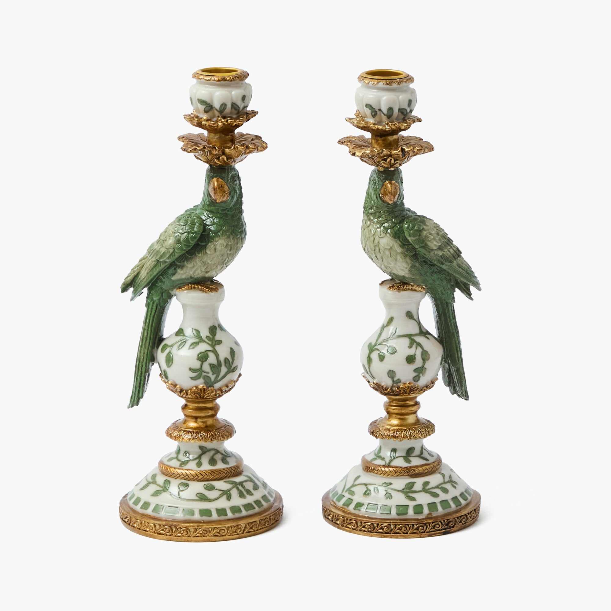 Small Olive Parrot Candle Holder (Pair)