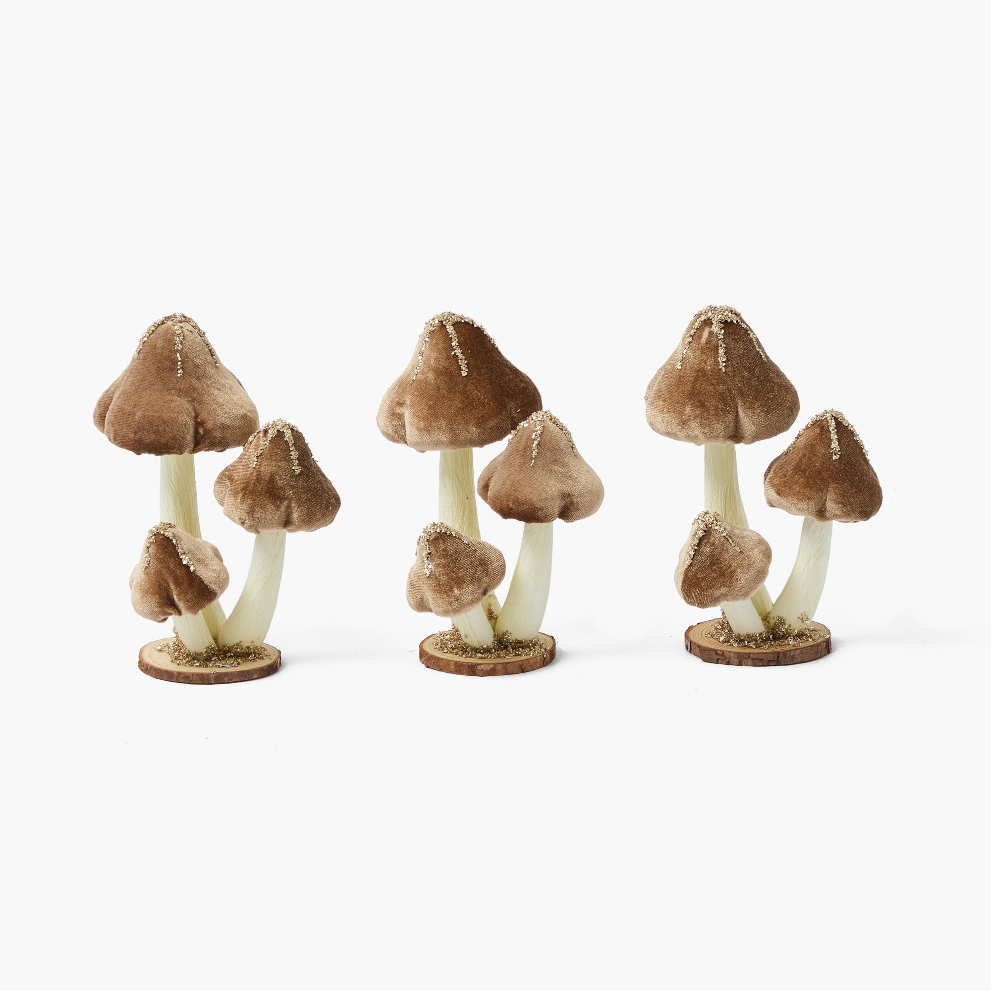 Small Taupe Glitter Velvet Mushroom (Set of 3)