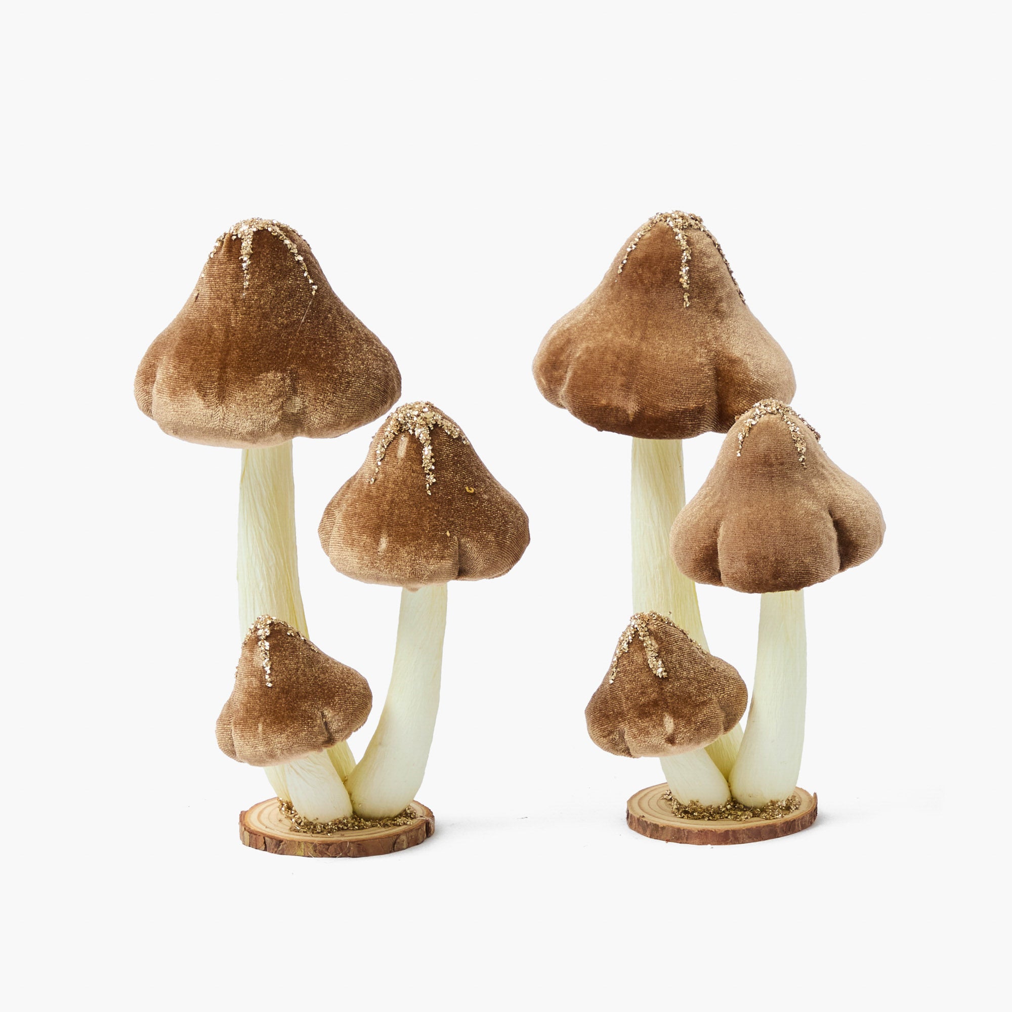 Small Taupe Glitter Velvet Mushroom (Set of 3)